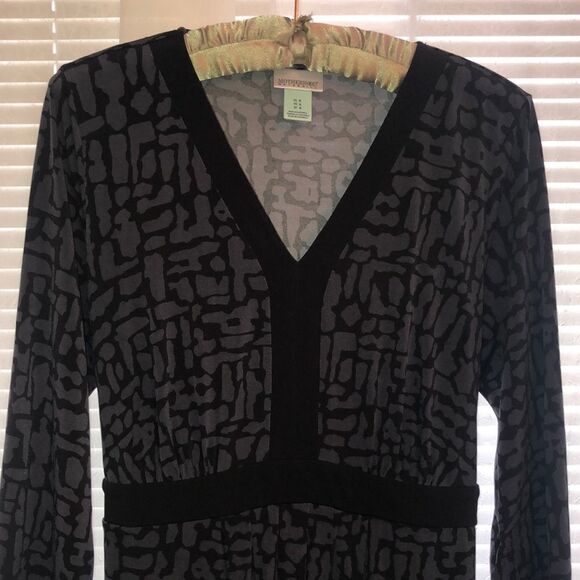 Motherhood Maternity M Jersey V-Neck Pleated Tie Back Long Sl MIDI Dress - Picture 3 of 12